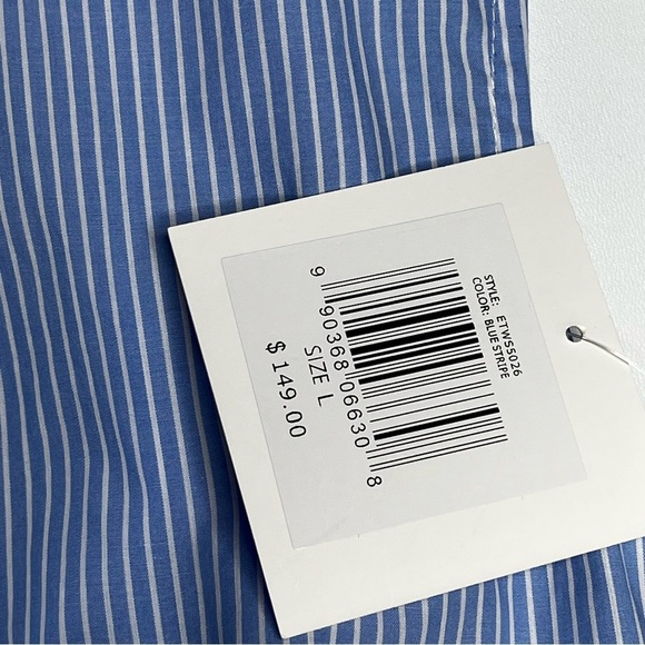 Ellen Tracy Women's Pinstriped Blue & White Embroidered Shirtdress Large NWT - Picture 14 of 15